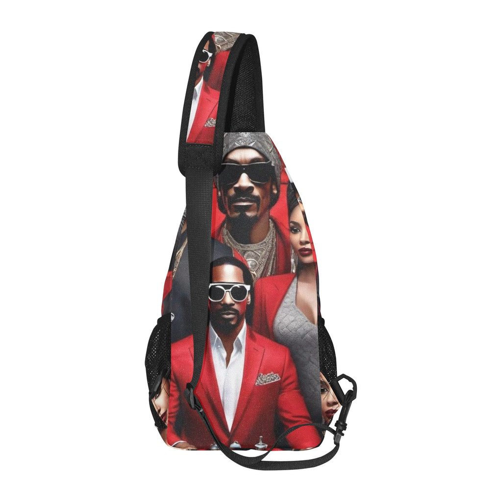 R&RH Red Caricature All Over Print Chest Bag made of durable nylon with adjustable shoulder strap