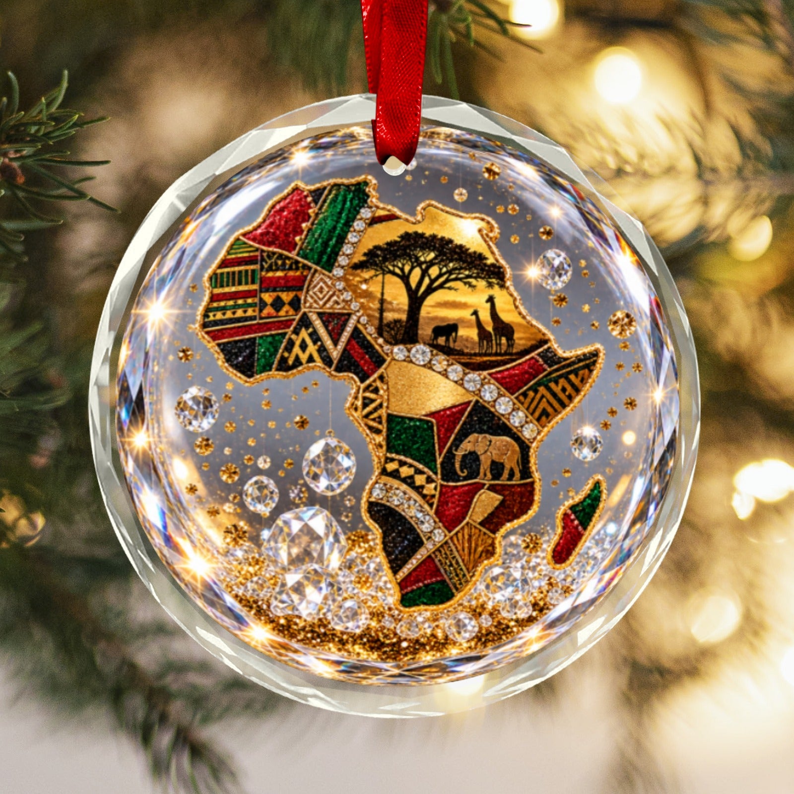 Rich and Rich Bling Christmas Africa Round Crystal Glass Ornament