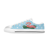 A Critter Kicks Girl Flamingo Blue Polka Dot Canvas Sneaker
