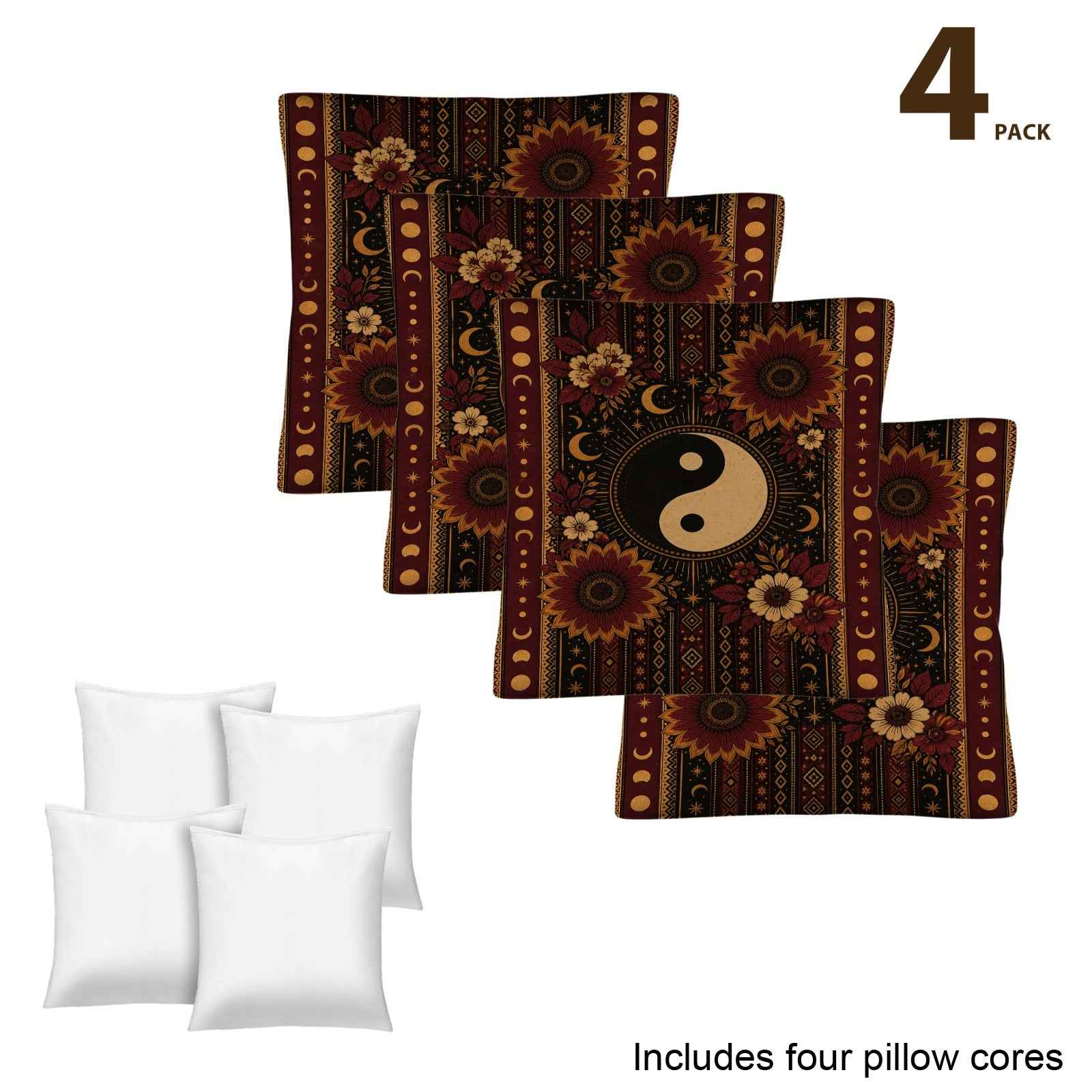 Rich and Rich Harmony Heritage Linen Pillows 18 x 18 with Pillow Core Set of 4 - Rich and Rich Homeopportunities