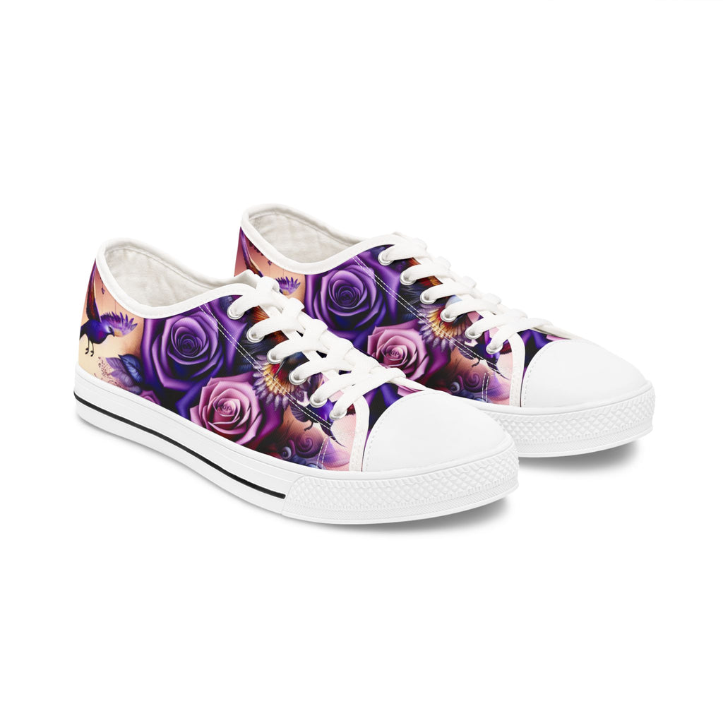 R&RH Purple Floral Art Women's Low Top Sneakers with vibrant floral design