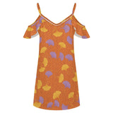 Orange floral women's dress with spaghetti straps, cold-shoulder ruffle sleeves and relaxed silhouette — additional view 8