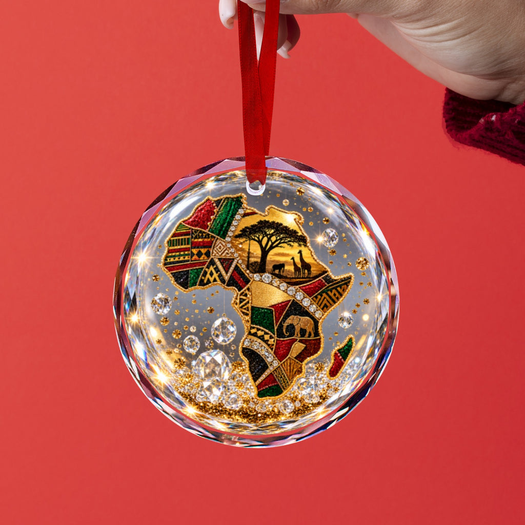 Rich and Rich Bling Christmas Africa Round Crystal Glass Ornament