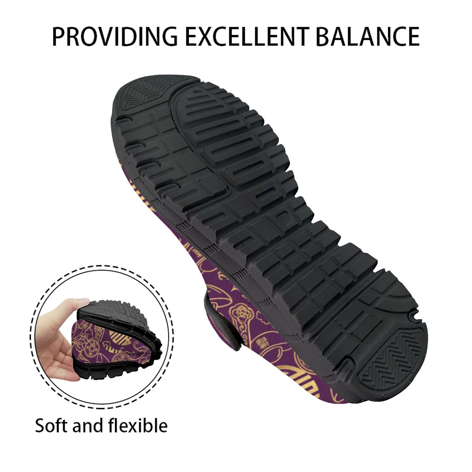 Purple Feng Shui patterned women's Mary Jane shoe with Velcro strap and mesh upper — additional view 6