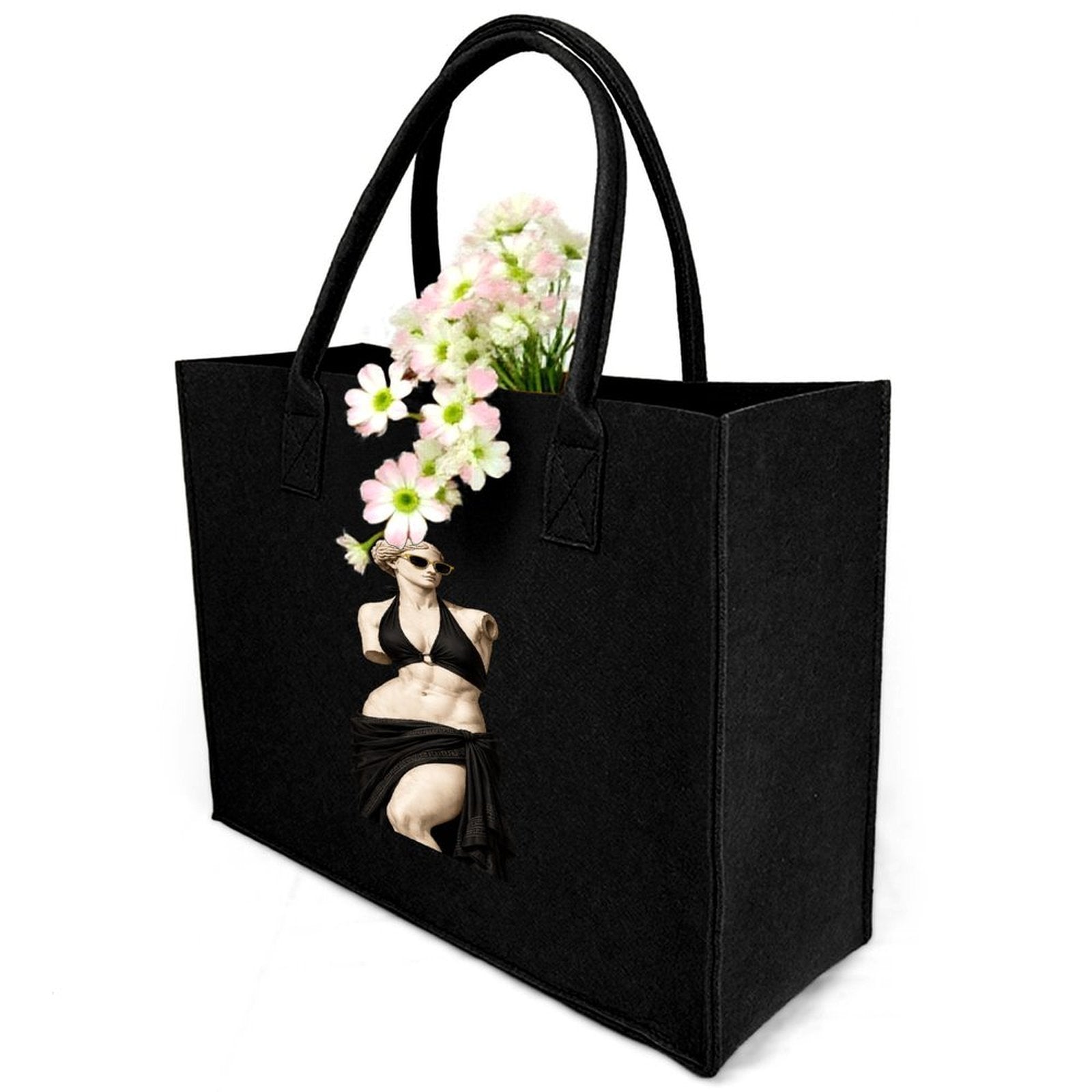 Rich and Rich Modern Goddess Black Felt Tote Bag | Premium Reusable Shopping, Work & Travel Tote | Made in USA - Rich and Rich Homeopportunities