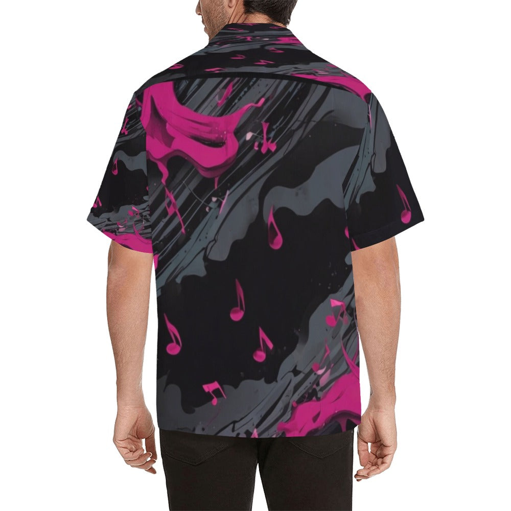 R&RH Magenta Graphic Hawaiian Shirt for Men with boxy fit and notch lapel collar