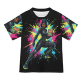 Black women's caricature t-shirt in breathable polyester mesh with relaxed fit — alternate view