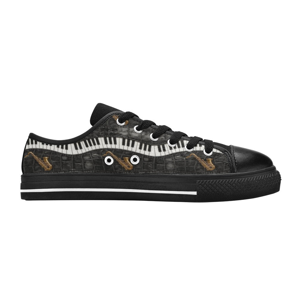 Rich and Rich Men's Black Piano/Saxophone Low-Top Sneakers