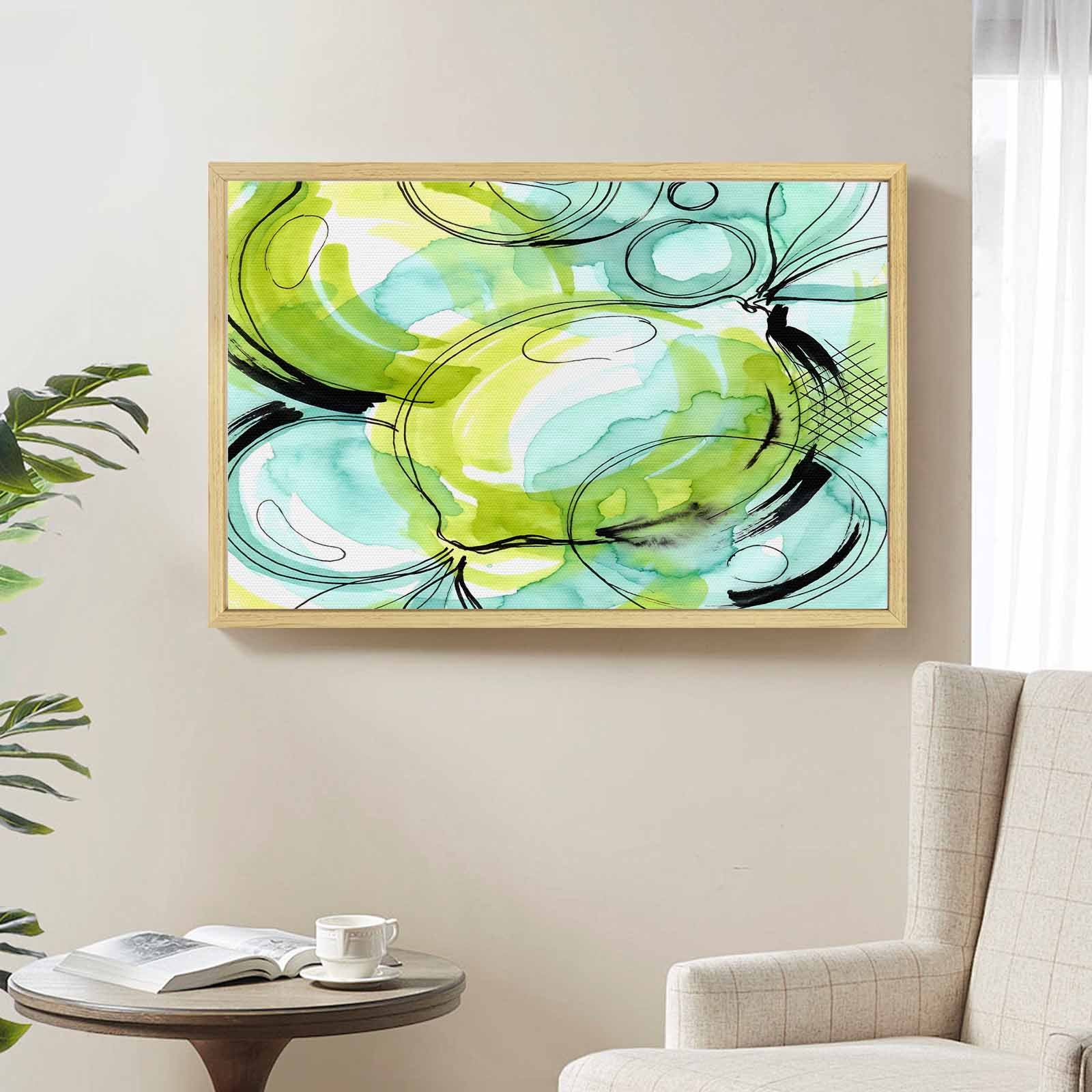 Rich and Rich Teal Reverie Water Natural Wood Frame Painting