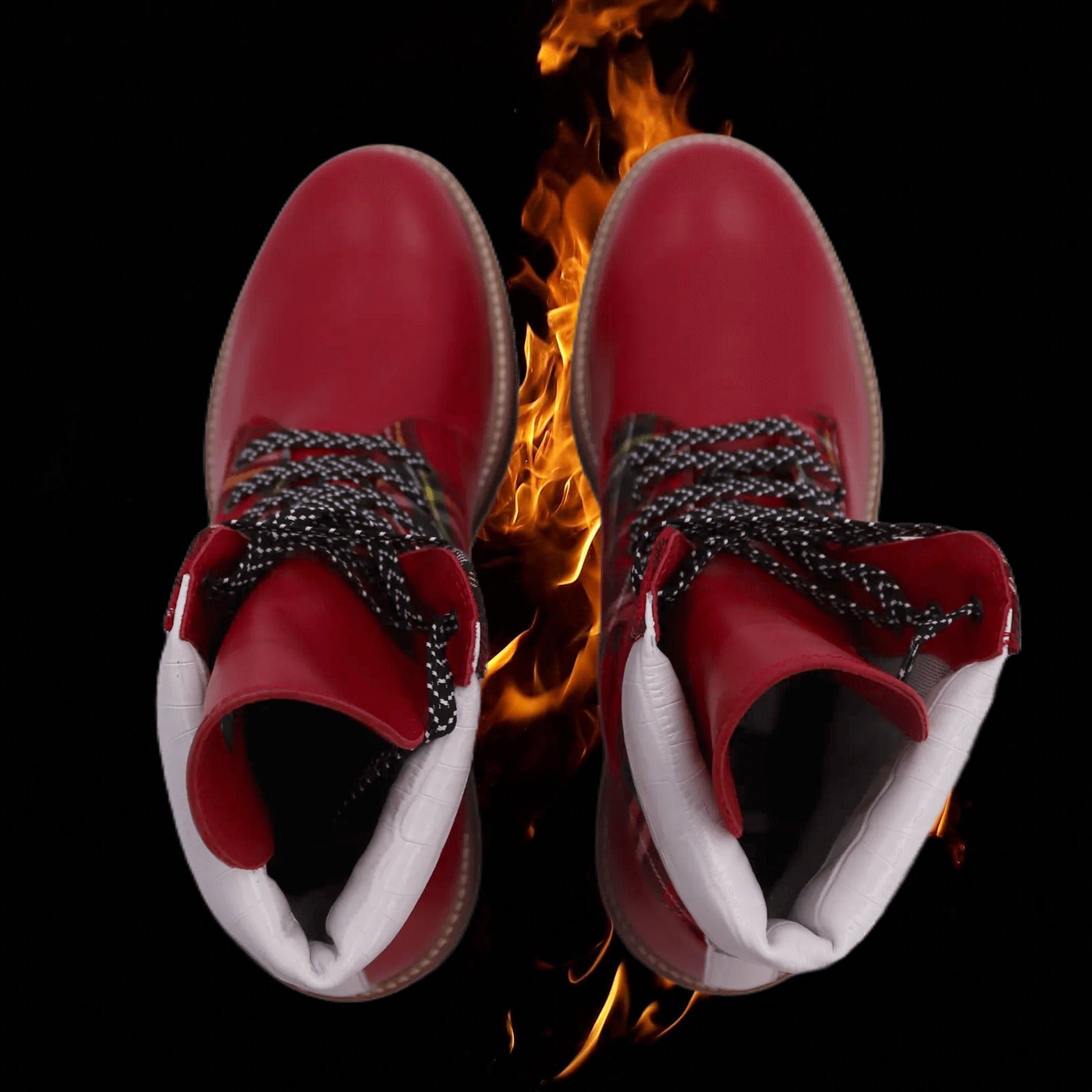 Redd_Man_Series Classic Street Hightop Boot in vibrant red Italian leather by Desiree Sims