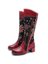 Load image into Gallery viewer, Bohemian Leather Block Heel Long Boots

