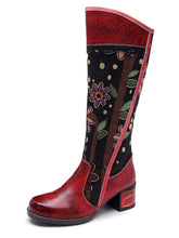 Load image into Gallery viewer, Bohemian Leather Block Heel Long Boots
