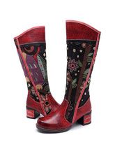 Load image into Gallery viewer, Bohemian Leather Block Heel Long Boots
