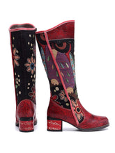 Load image into Gallery viewer, Bohemian Leather Block Heel Long Boots
