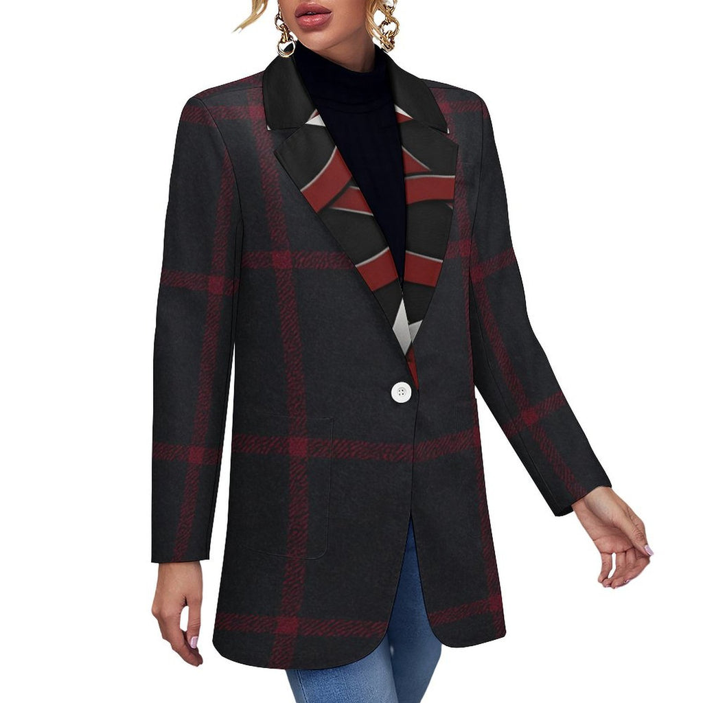 Rich and Rich Women's Red Gray Casual Blazer with flat lapel collar and pockets