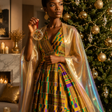 Round crystal glass ornament with jeweled Africa design, gold accents and ribbon hanger, 2.95 in — alternate view