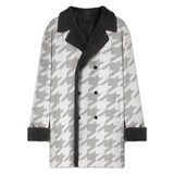 Men's knee-length white houndstooth double-breasted coat with black sherpa lining — alternate view