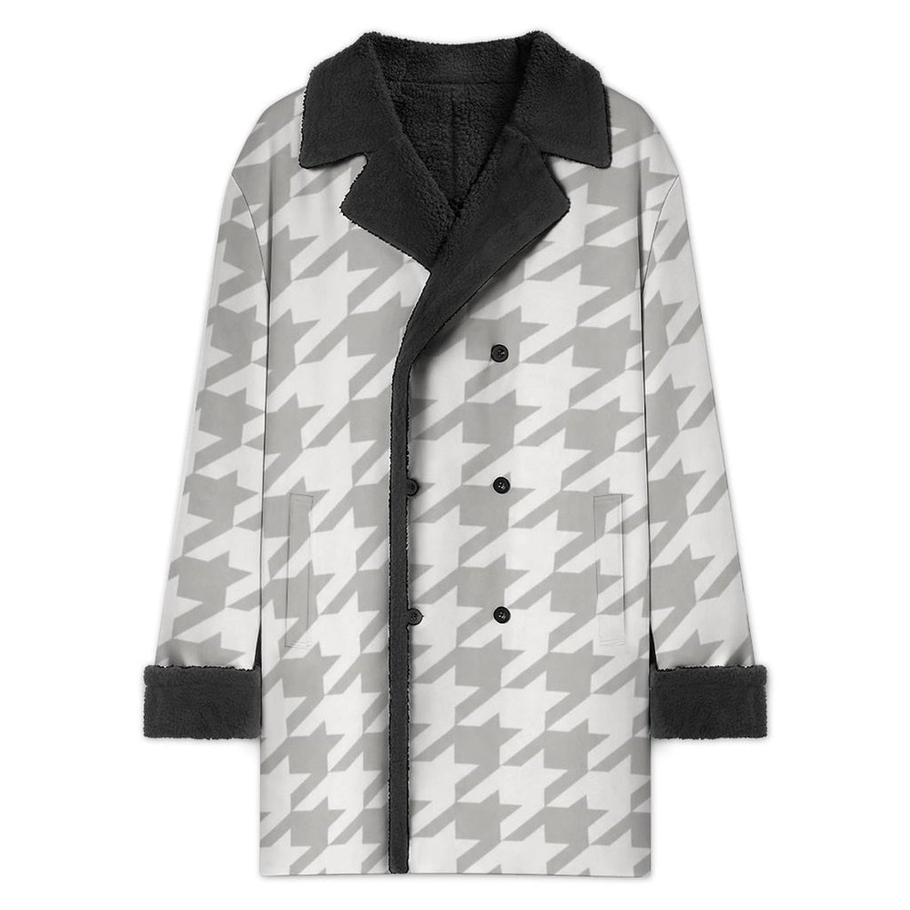 A Rich and Rich White Houndstooth Men's Double Breasted Coat