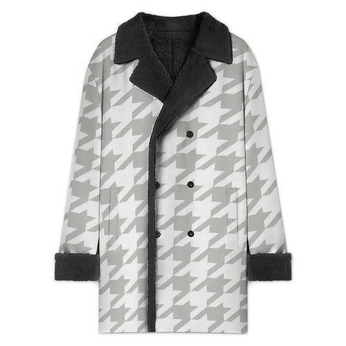 A Rich and Rich White Houndstooth Men's Double Breasted Coat