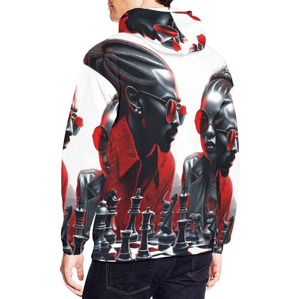 R&RH Men's White Chess Game All Over Print Hoodie front view