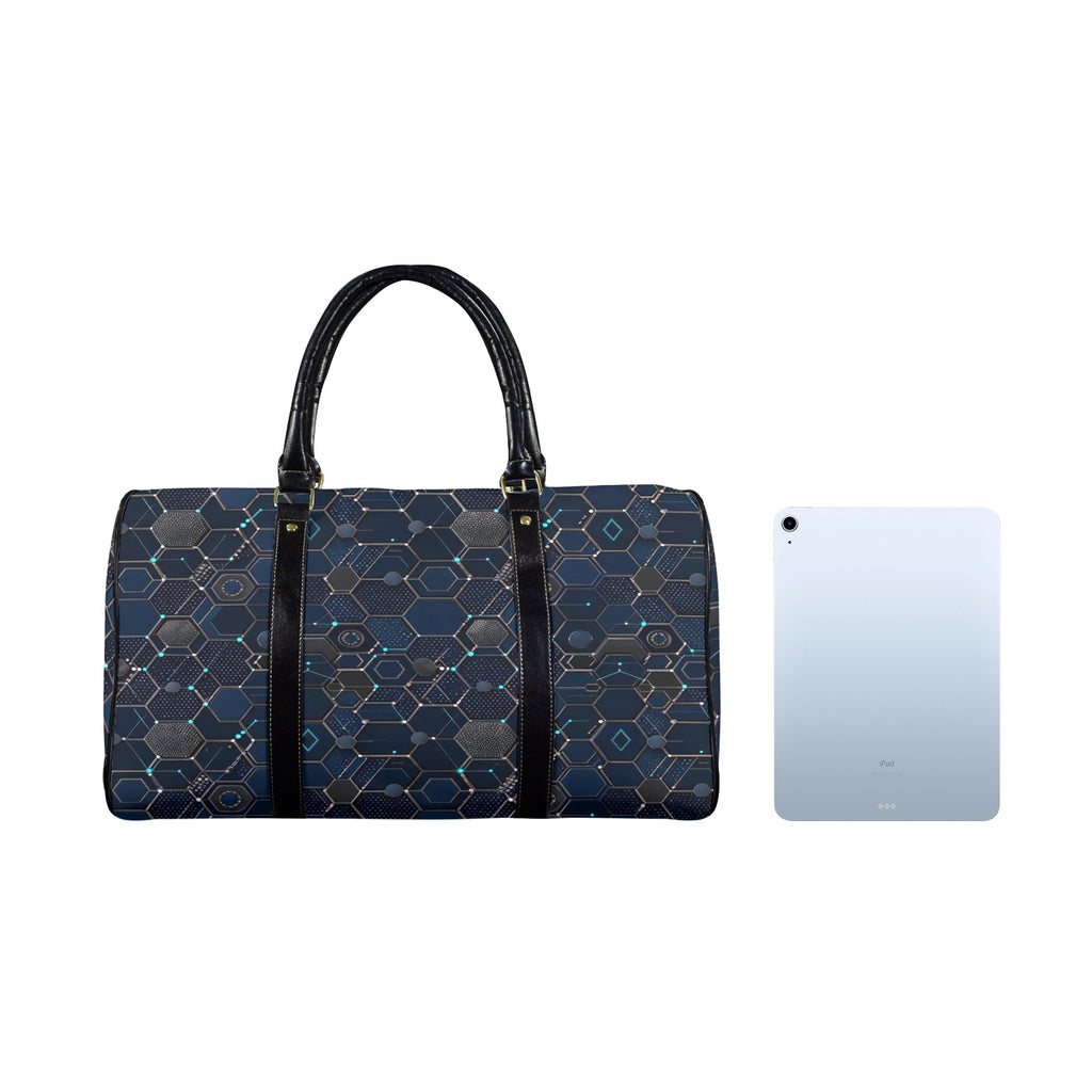 Rich and Rich Blue Hex Network PU Leather Travel Bag for Gym, Weekend & Long-Term Travel