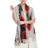 Soft imitation cashmere tassel scarf with finished hem and tassel fringe, one size — rear view