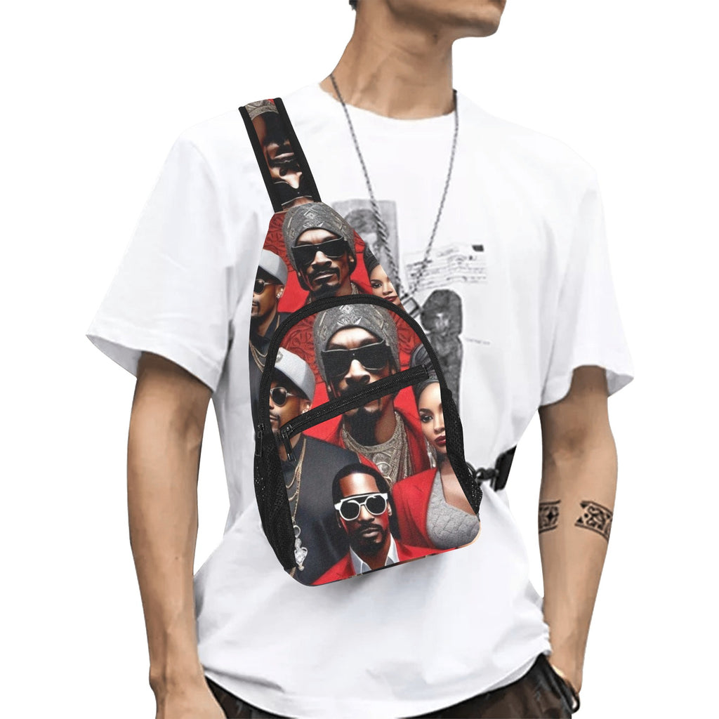 R&RH Red Caricature All Over Print Chest Bag made of durable nylon with adjustable shoulder strap