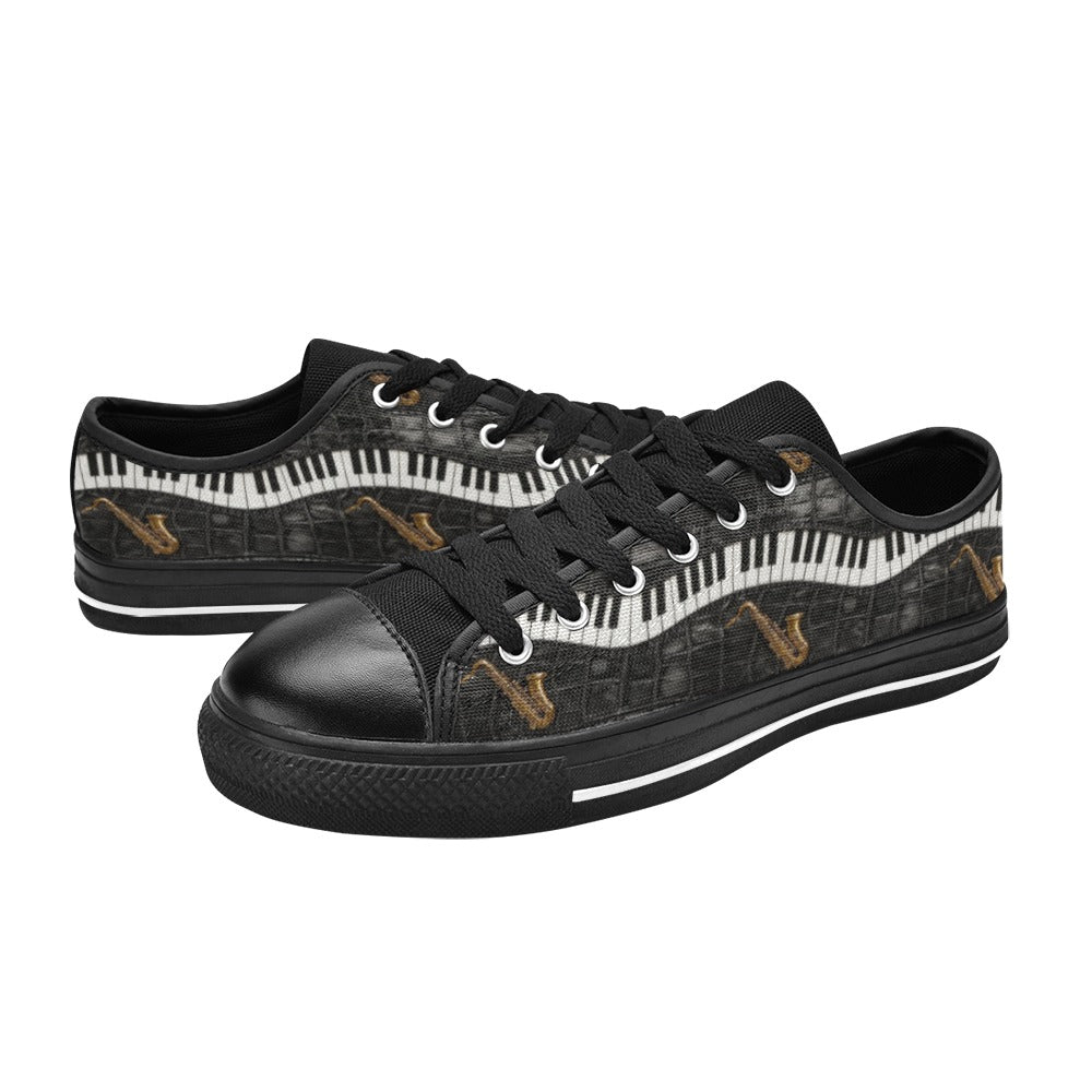Rich and Rich Men's Black Piano/Saxophone Low-Top Sneakers