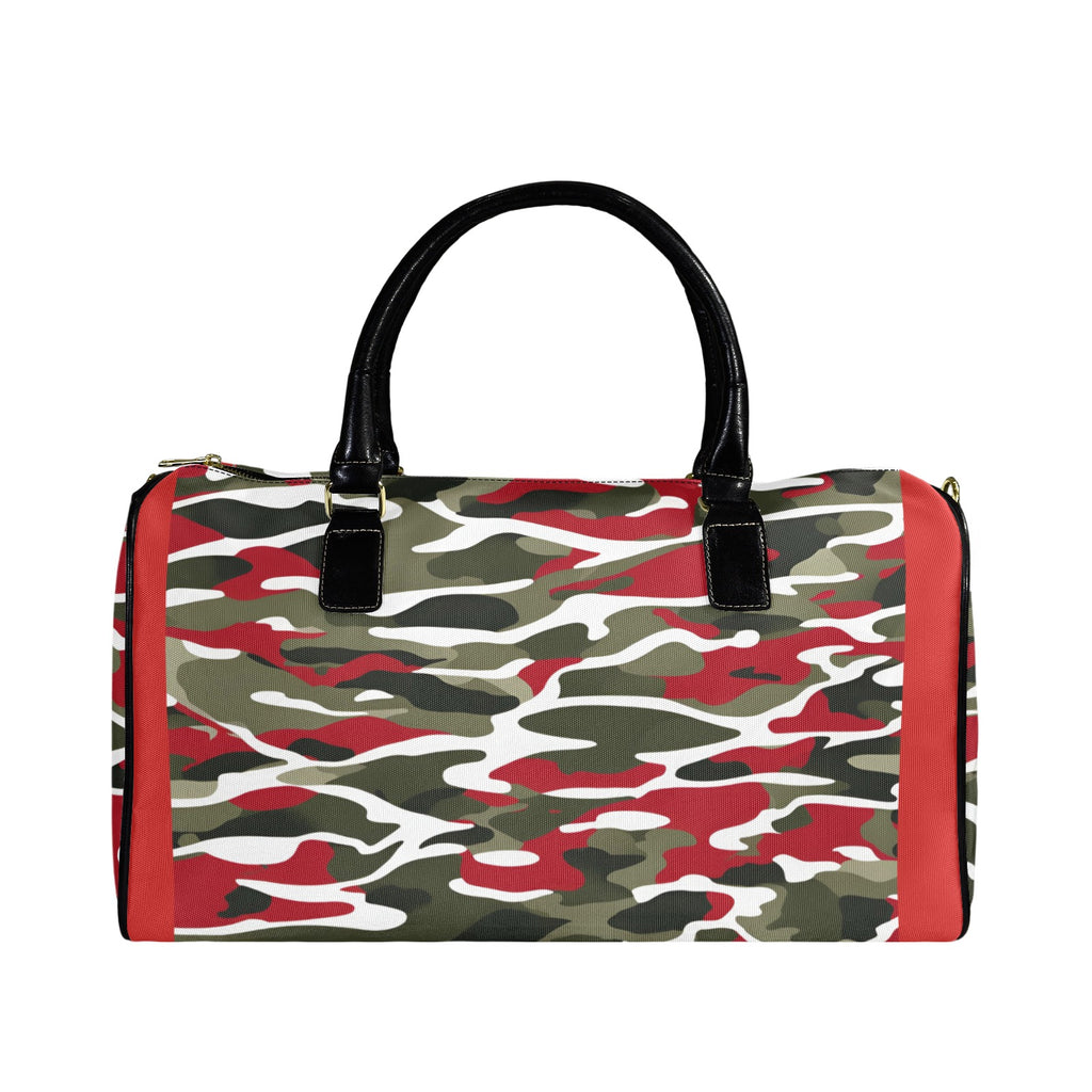 R&RH black large capacity unisex travel shoulder bag with camouflage and red accents