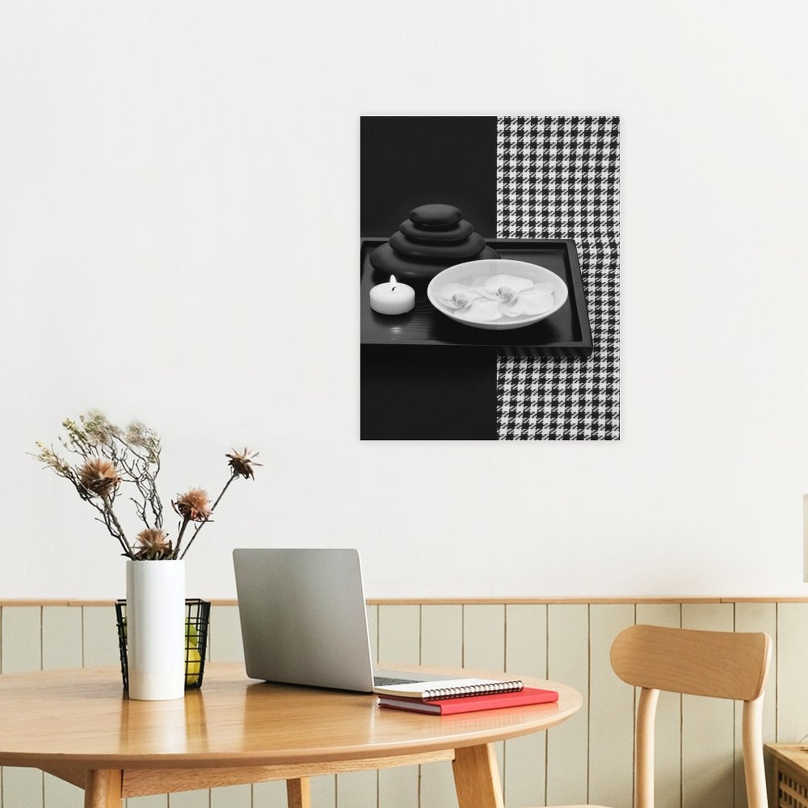 Rich and Rich Black and White Feng Shui Houndstooth Pattern Vertical Canvas Print 20x16 inches