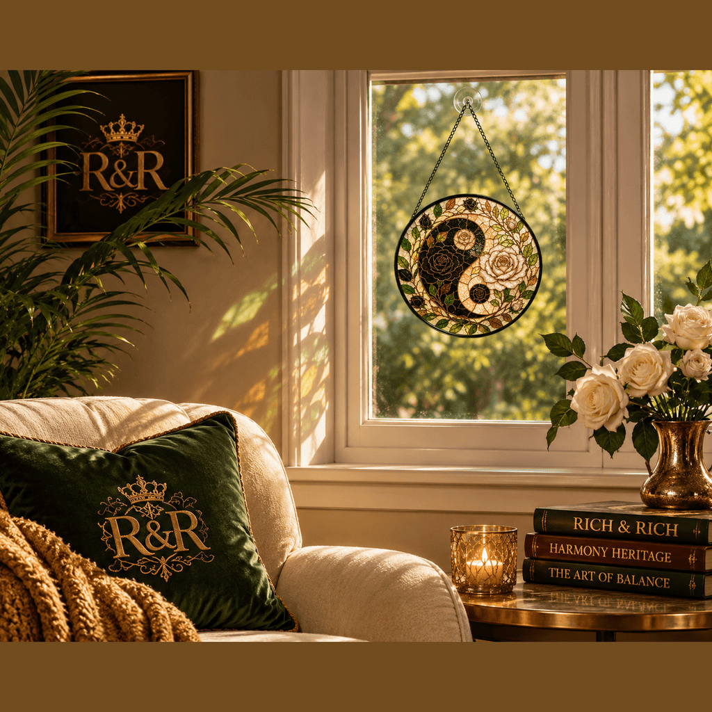 Rich and Rich Harmony Heritage Yin Yang Roses Glass Suncatcher - Rich and Rich Homeopportunities