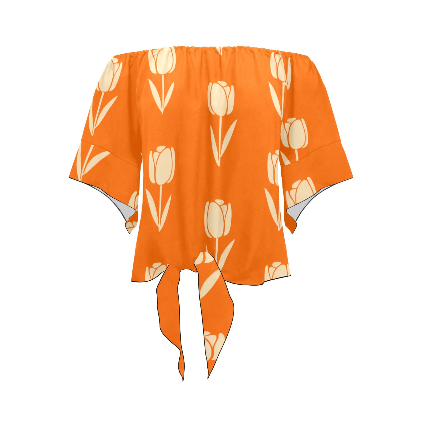 Rich and Rich Orange Tulip Women’s Off Shoulder Tie Knot Blouse – Summer Streetwear Top