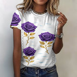 Women's cotton t-shirt with all-over Lavender Rose floral print and round neckline — alternate view