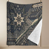 Oversized navy sherpa blanket with large Nordic snowflake print and plush sherpa backing — additional view 6