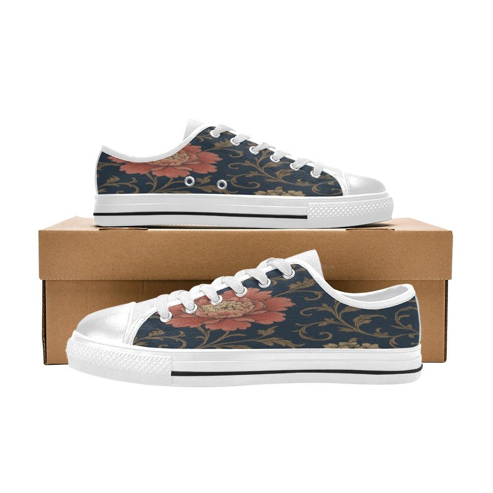Blue floral women's canvas lace-up sneakers with metal eyelets and rubber outsole — alternate view