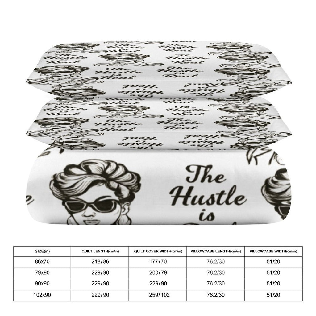 Rich and Rich The Hustle Is Real White 3-Piece Bedding Set with duvet cover and pillow shams