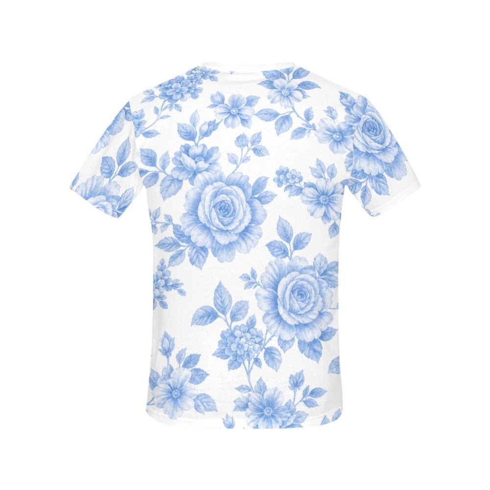 Blue pastel floral all‑over print T‑shirt with matching wide leg pants featuring smocked high waist and — additional view 11