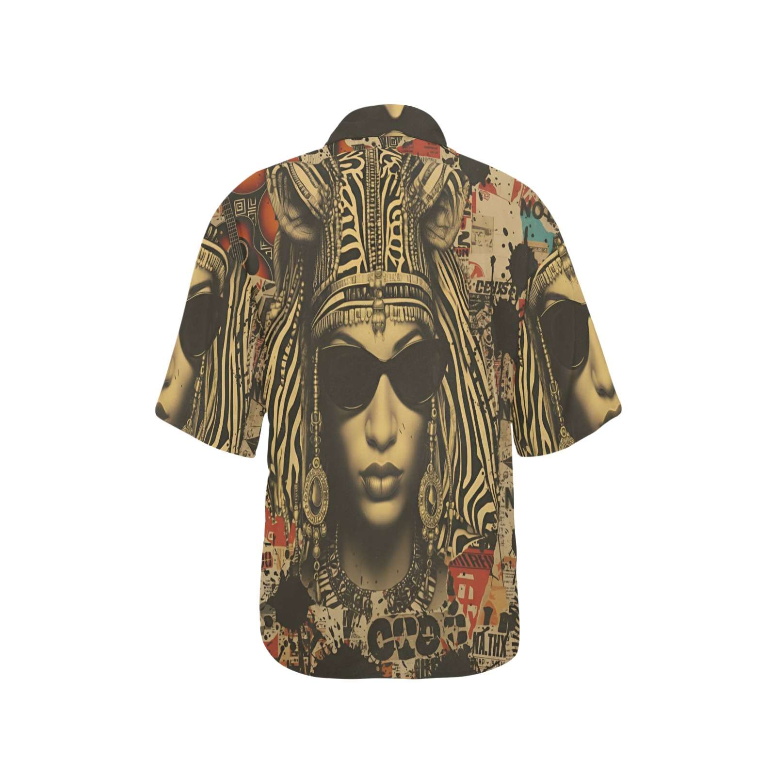 Women's retro-inspired short-sleeve stretch shirt with notch lapel and relaxed fit — product detail