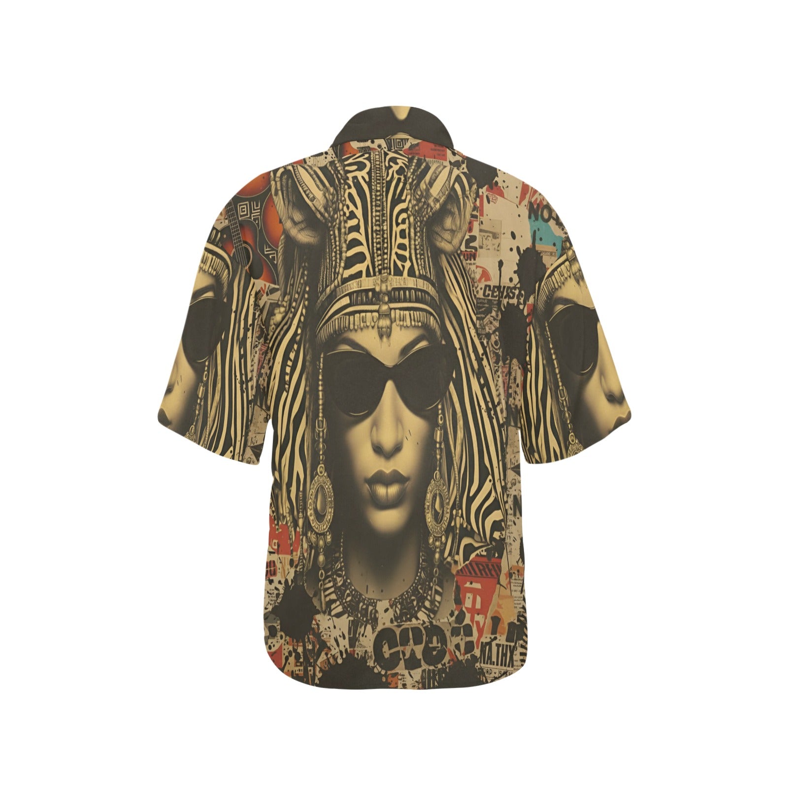 Rich and Rich Retro-Inspired No Limits Mixed Media Women's Shirt with notch lapel and short sleeves