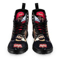 Red and black men's high-top canvas lace-up shoe with black rubber sole