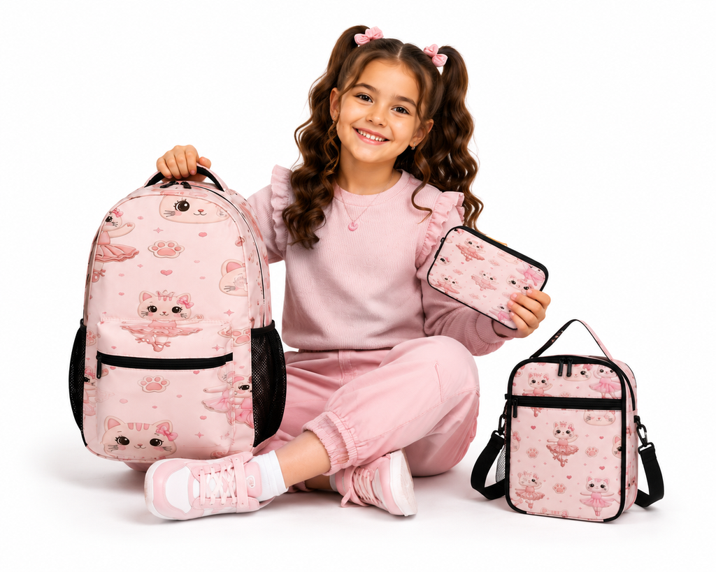 Rich and Rich Sport Utility Girls Ballerina Cats Pink Three Piece Combination Backpack Set