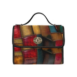Multicolor brown waterproof canvas tote with PU leather handles and removable shoulder strap — product detail
