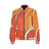 Orange abstract bomber jacket with canvas low-top shoes and a waterproof canvas tote with PU leather hand — additional view 6