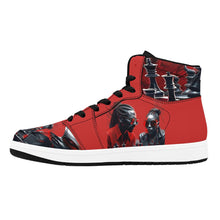 Load image into Gallery viewer, R&amp;RH Chess Game Women&#39;s High Top Black and Red Sneakers
