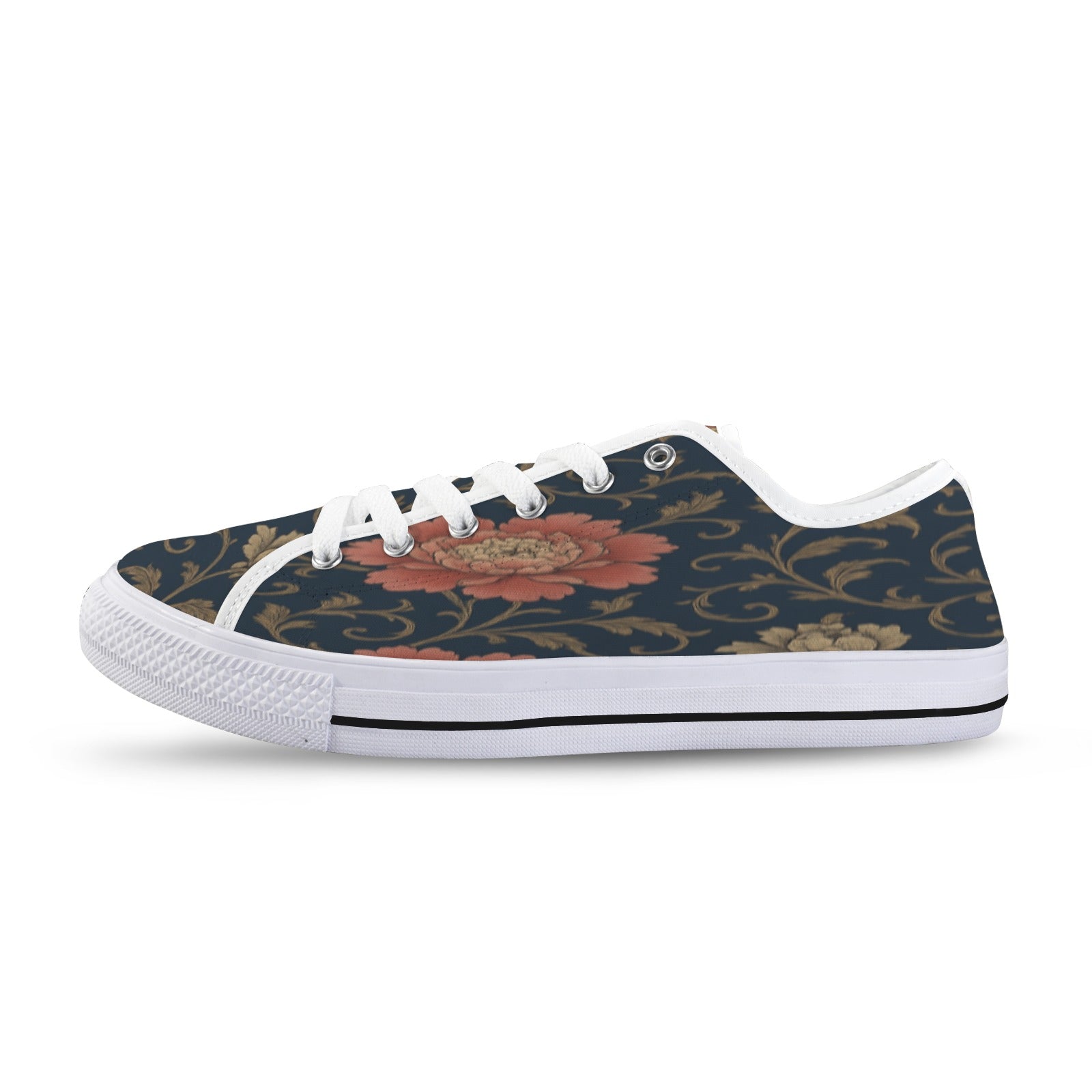 Blue floral low-top women's canvas sneaker with mesh and EVA insole and rubber outsole — additional view 6