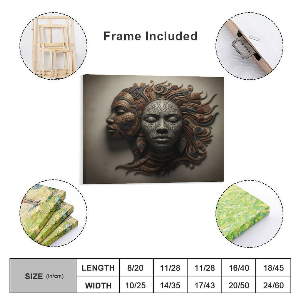 Rich and Rich Faces 16x20 framed canvas print featuring earthy tones and abstract face artwork