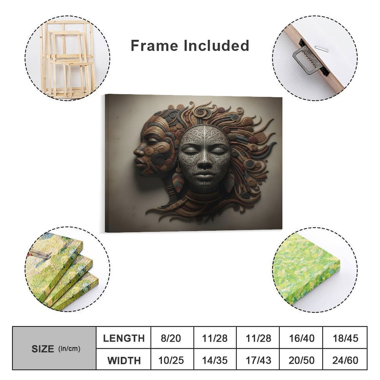 Rich and Rich Faces 16x20 framed canvas print featuring earthy tones and abstract face artwork