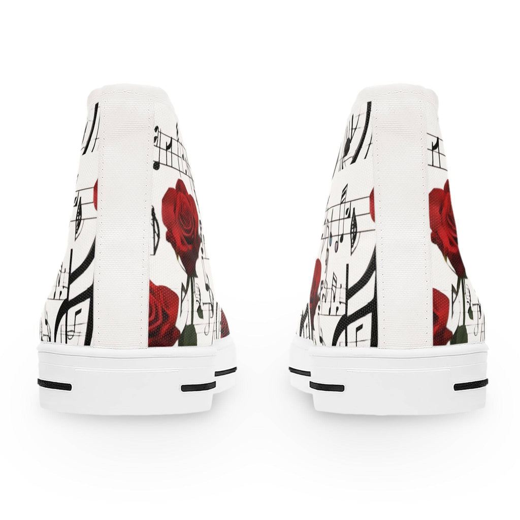 R&RH Women's High Top White Sneakers with Music Notes and Rose Design