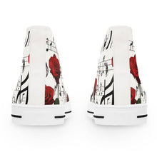 Load image into Gallery viewer, R&amp;RH Elegant Music Note High Top White Sneakers with Rose Design
