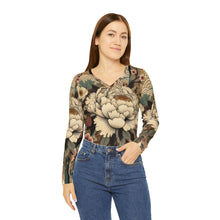 Load image into Gallery viewer, Elegant Floral V-neck Long Sleeve Shirt, Boho Chic Top, Art Tee, Nature-inspired Apparel, Unique Gift for Her
